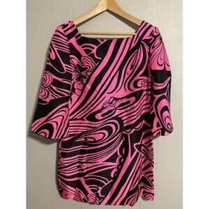 Vintage Milly Of New York Womens Tunic Size 10 Pink Black Abstact Silk Lined Art